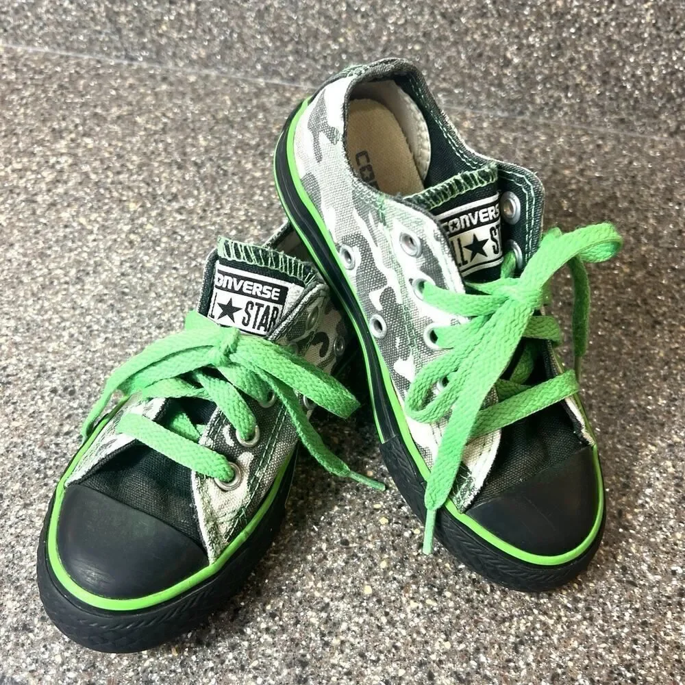 Converse All Star Little Kids Size 10.5 Low Top Camo Canvas Sneaker Shoe Lace Up
